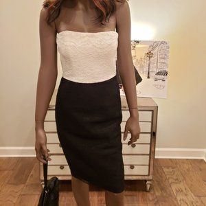 Black Halo Women White Black Color-Block Strapless Cocktail Dress NWT.